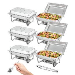 VEVOR Chafing Dish Buffet Set, 8 Qt 6 Pack, Stainless Chafer with 6 Full Size Pans