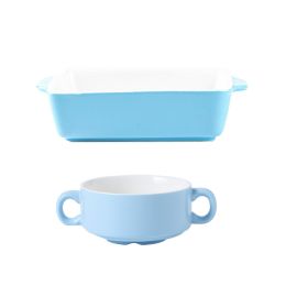 Ceramic baking bowl tableware combination set (Option: Blue-Q2 piece set)