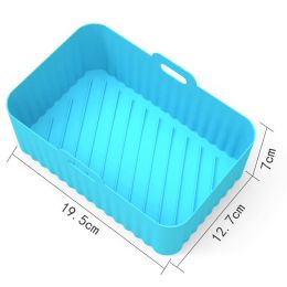 Air Fryer Silicone Pot With Handle Reusable Liner Heat Resistant Basket Rectangle Baking Accessories For Fryer Oven Microwave (Color: Blue)