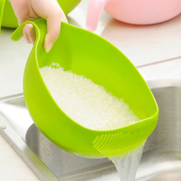 1pc Rice Washer Quinoa Strainer Cleaning Veggie Fruit Wash Sifter Kitchen Tools With Handle (Color: green, size: L)
