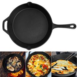 Pre-Seasoned Cast Iron Skillet Oven Safe Cookware Heat-Resistant Holder 12inch Large Frying Pan (Color: Black)